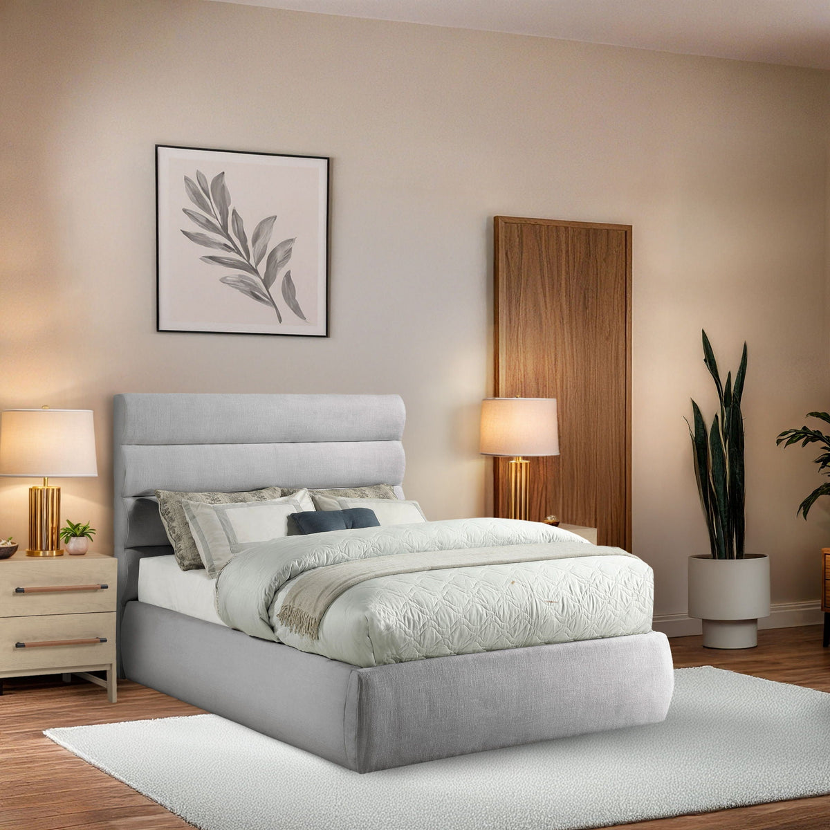 Adam - Linen Fabric Bed With 52" Headboard