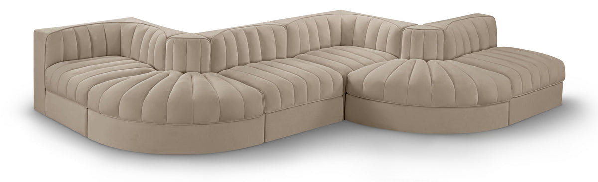 Rummi - Rounded Velvet Performance Fabric Upholstered 6 Piece Modular Sectional