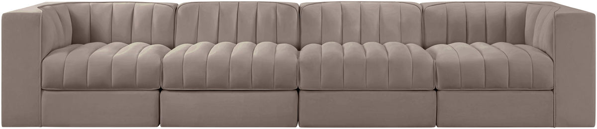 Rummi - Velvet Performance Fabric Upholstered 4 Piece Modular Sofa