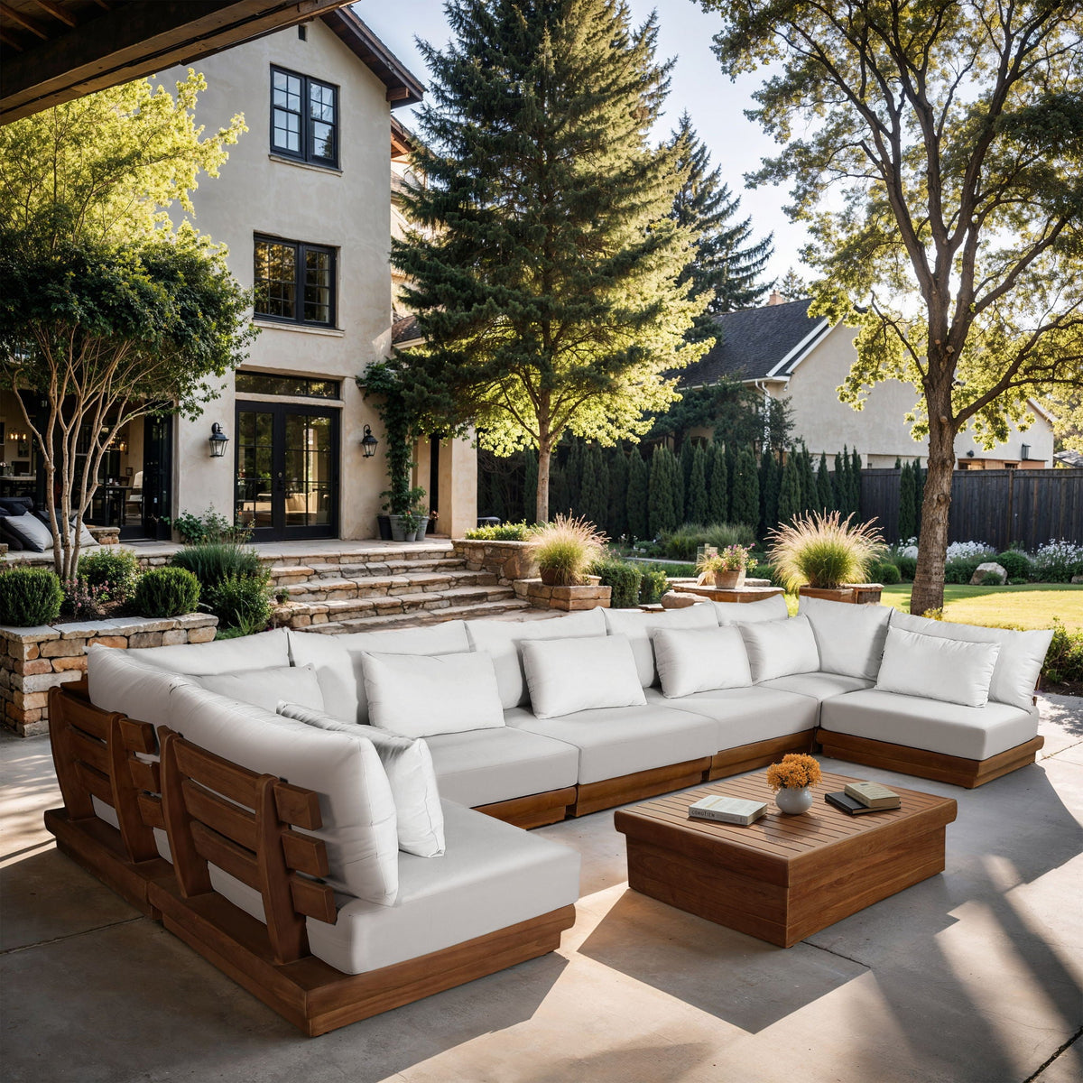 Mirella - 7 Piece Water Resistant Fabric Upholstered Outdoor Patio Modular Sectional