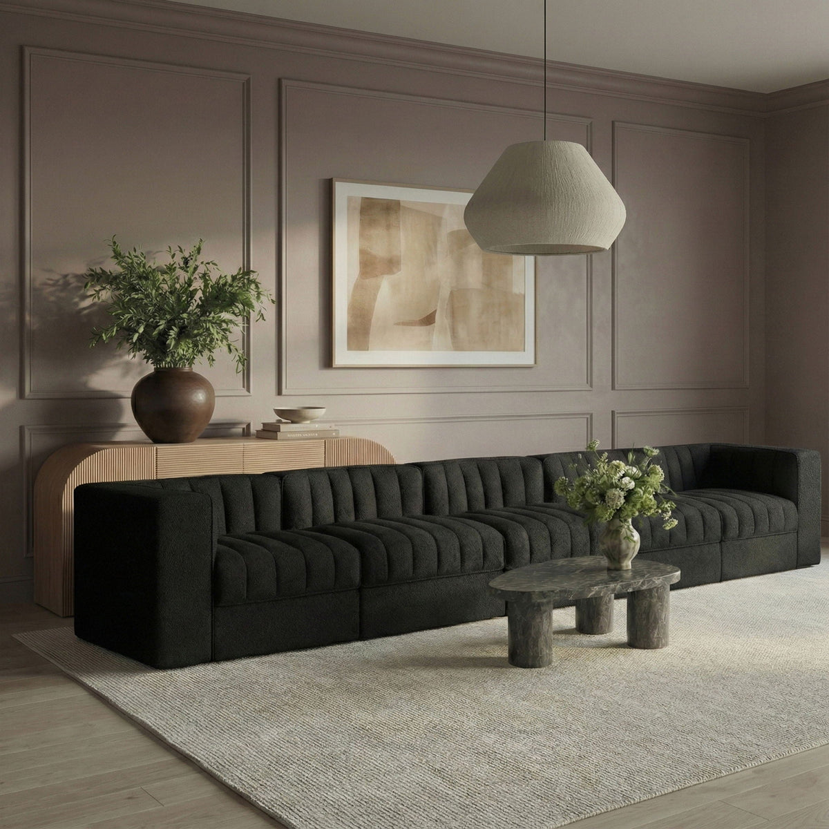 Rummi - Velvet Performance Fabric Upholstered 5 Piece Modular Sofa