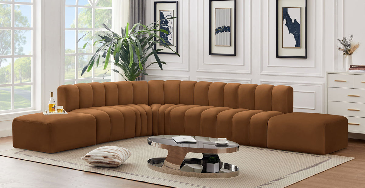 Arc - Velvet 7 Piece Corner Modular Sofa - Saddle