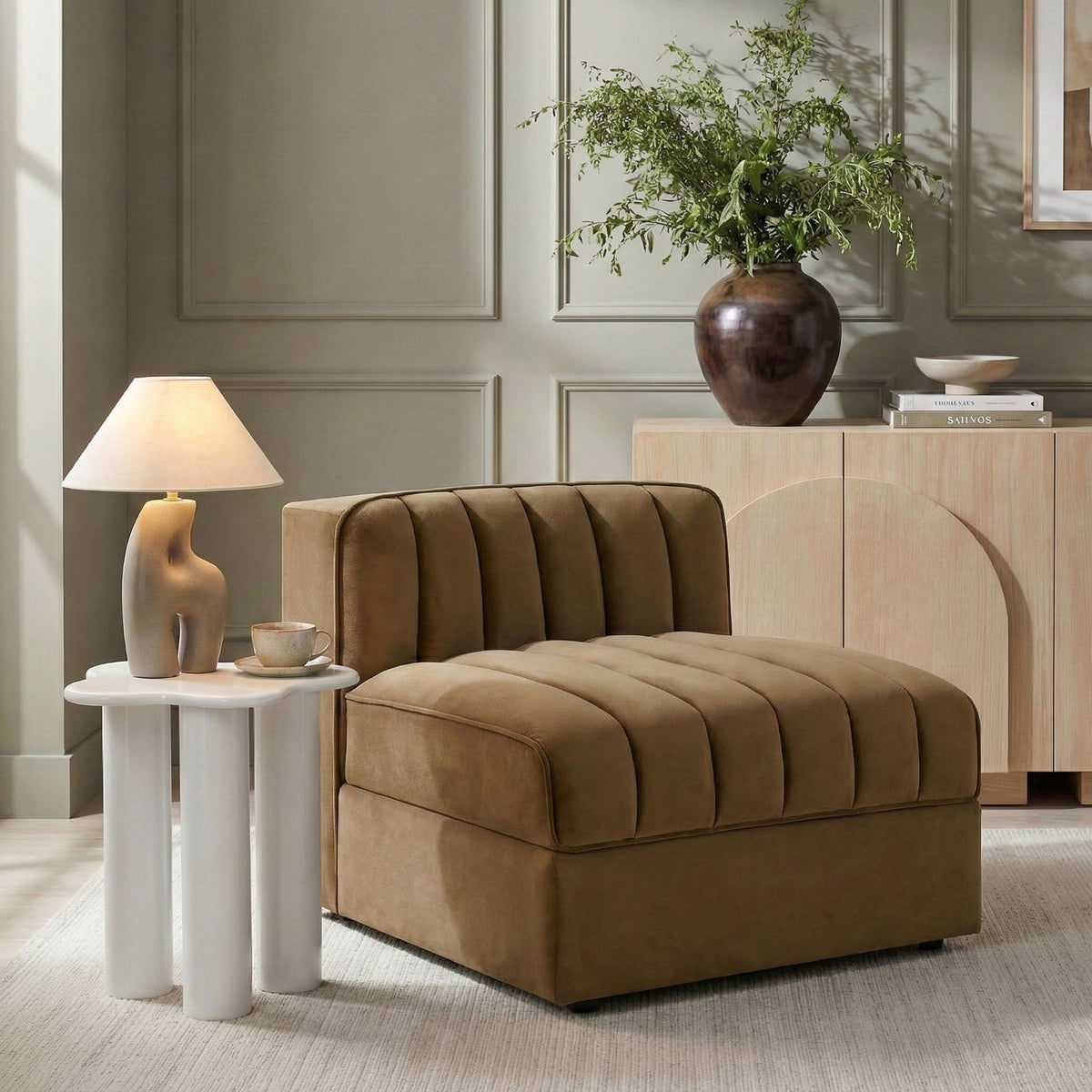 Rummi - Velvet Performance Fabric Upholstered Modular Armless Chair