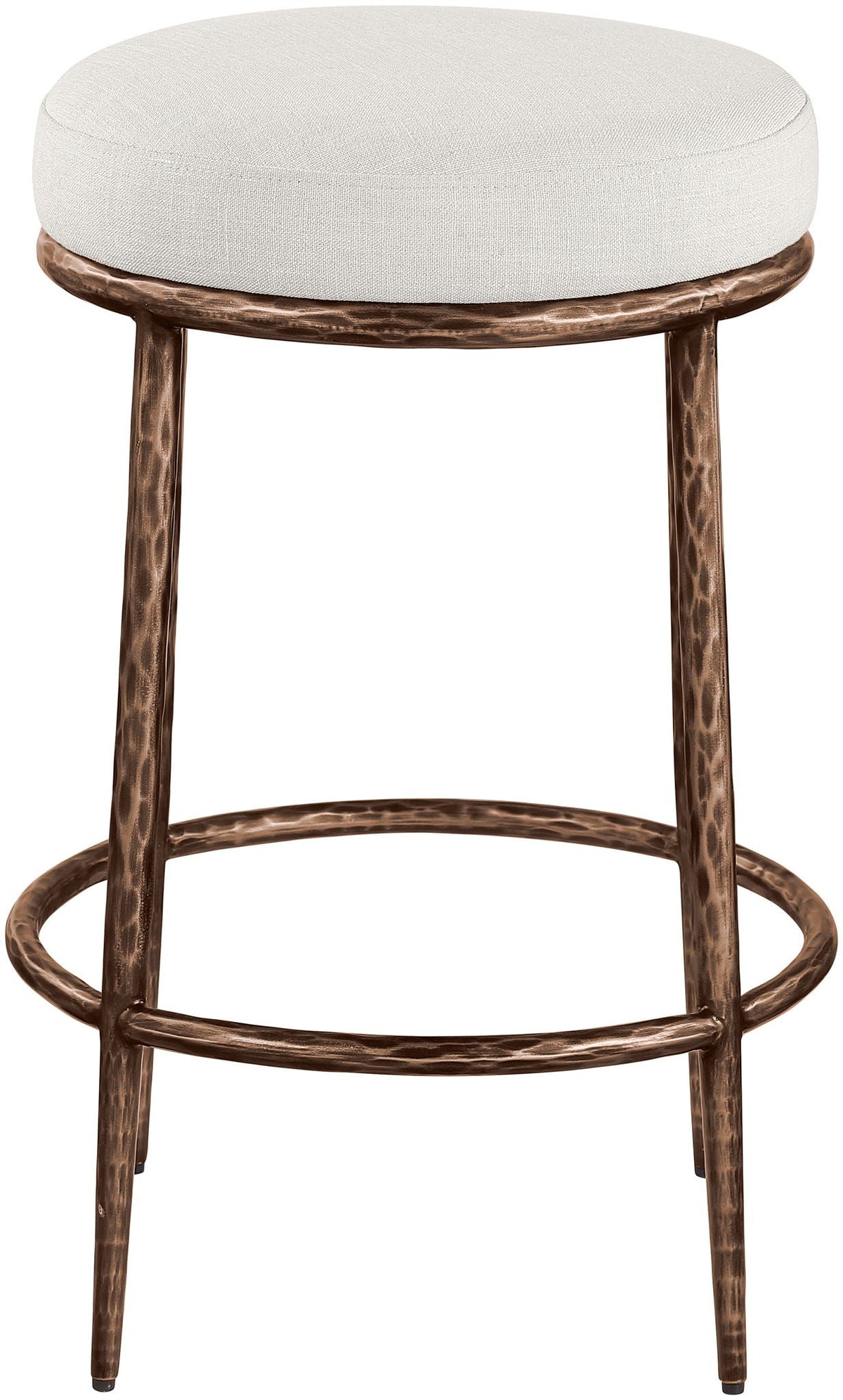 Ferro - Linen Textured Performance Fabric Upholstered Backless Counter Stool - Cream / Brushed Bronze