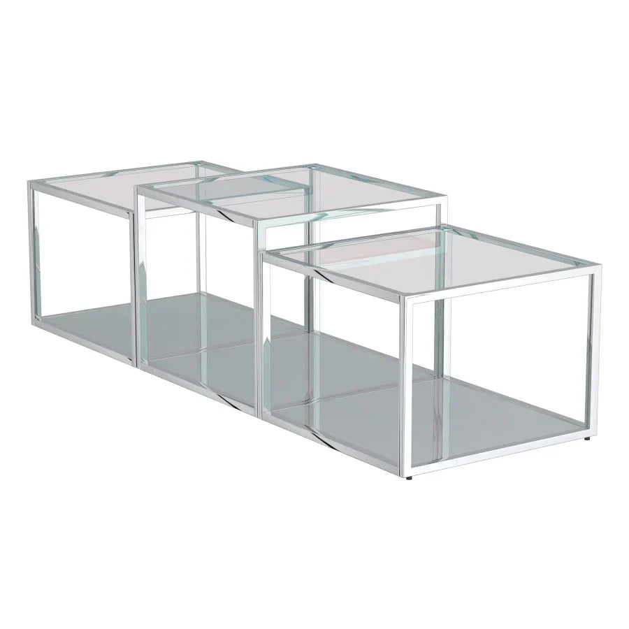 Casini 3pc Multi-Tier Coffee Table Set in Silver - Furniture Depot