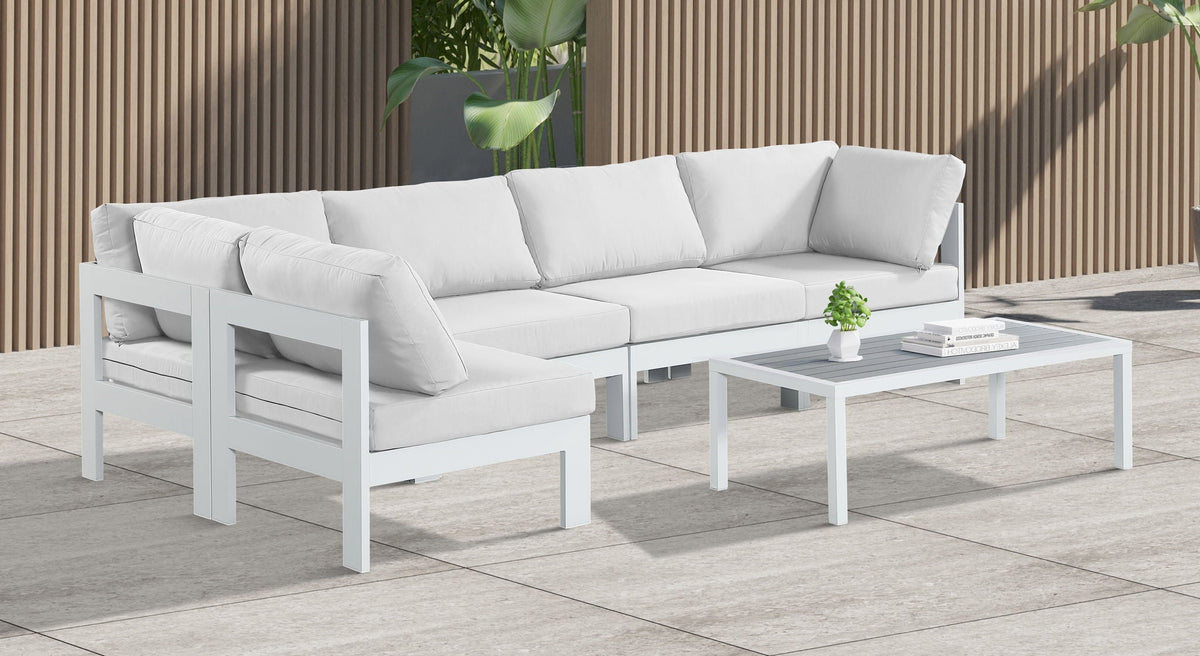 Nizuc - Outdoor Patio 5 Piece Modular Sectional With White Frame