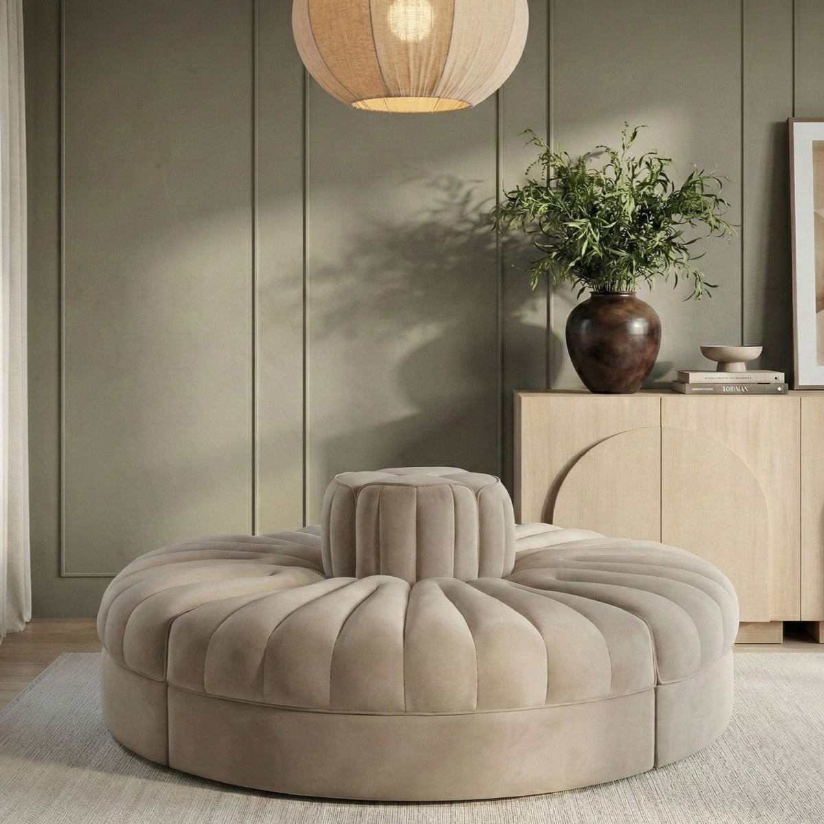 Rummi - Round Velvet Performance Fabric Upholstered 4 Piece Modular Sofa