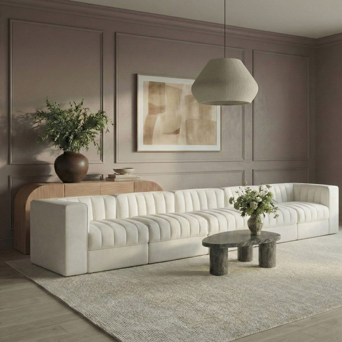 Rummi - Velvet Performance Fabric Upholstered 5 Piece Modular Sofa