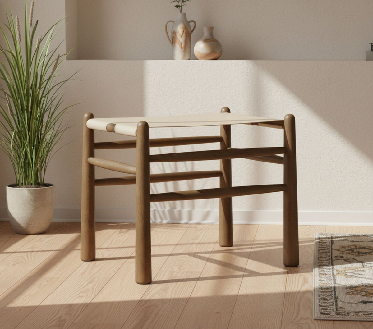 Santos - Faux Leather Upholstered Bench - Walnut Frame