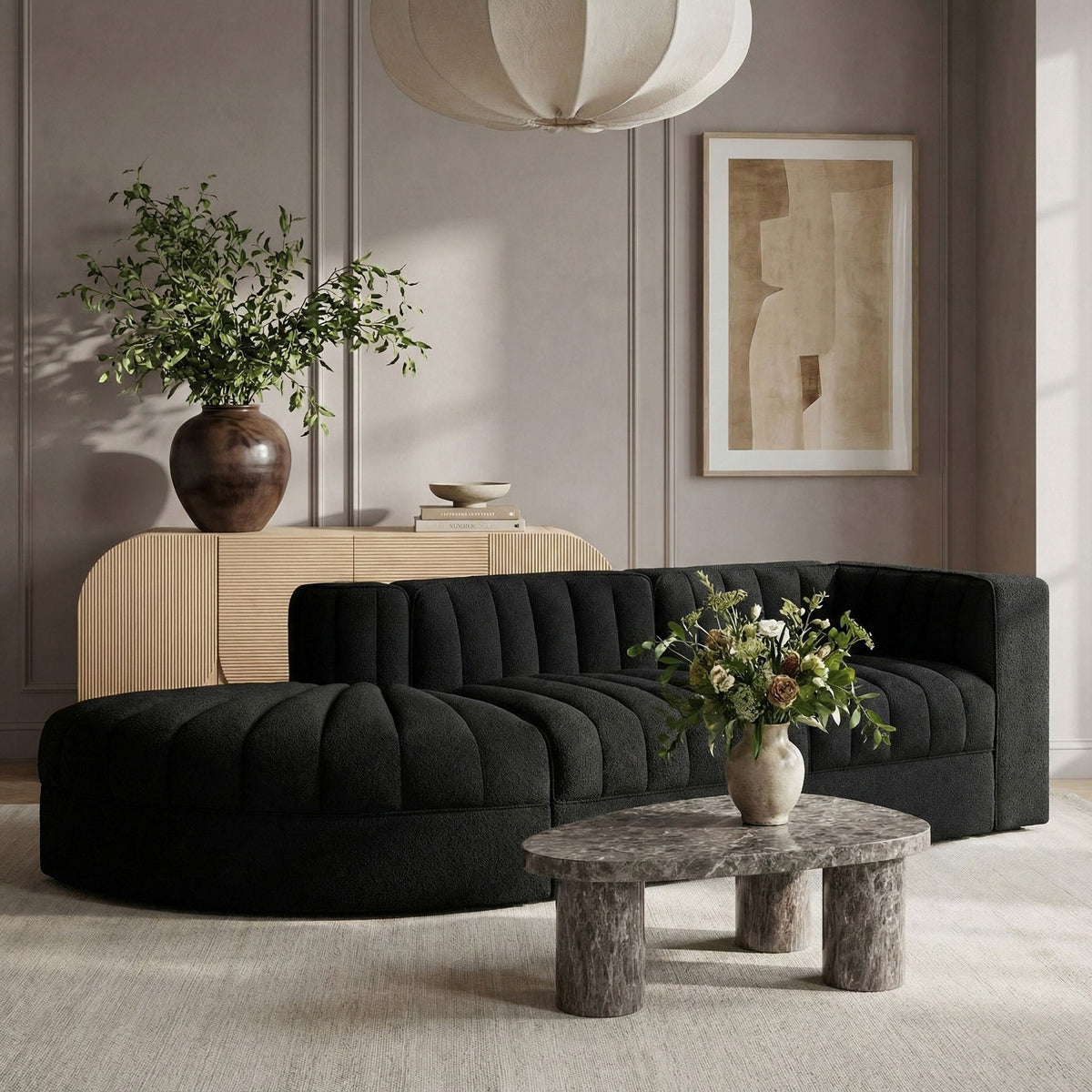Rummi - Velvet Performance Fabric Upholstered 3 Piece Modular Sectional
