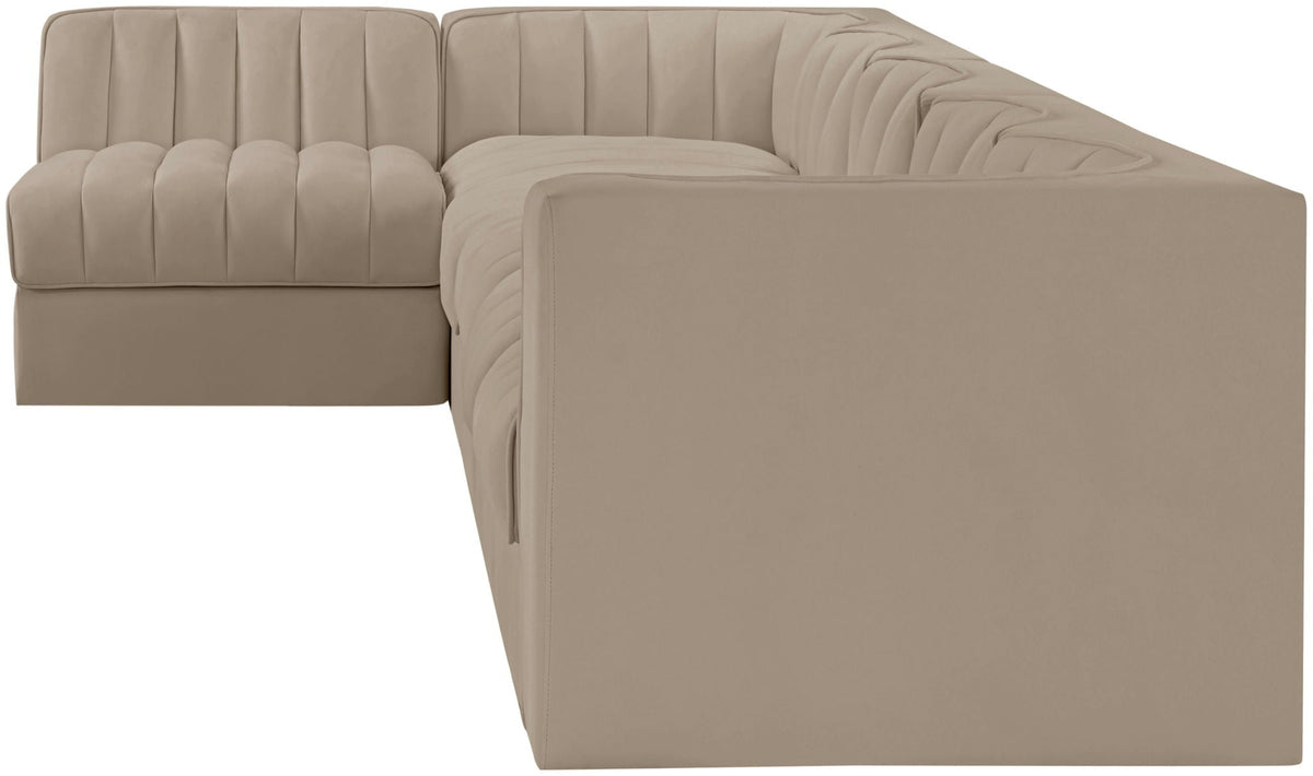 Rummi - Velvet Performance Fabric Upholstered 6 Piece Modular Sectional, L-Shaped (Right)
