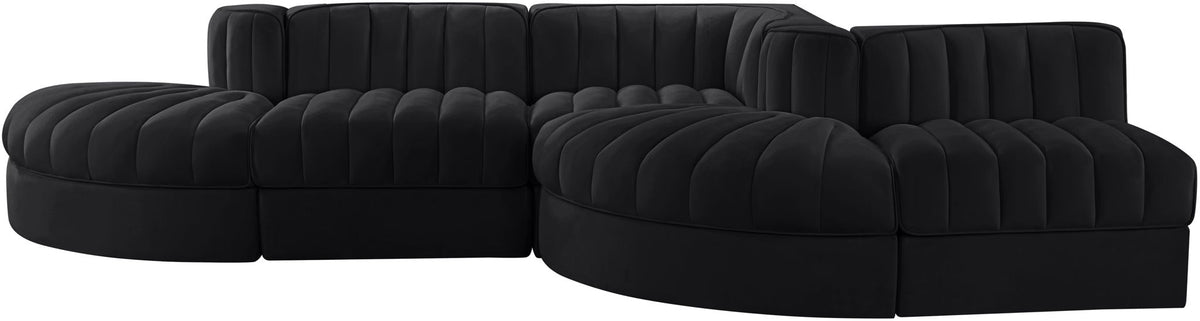 Rummi - Rounded Velvet Performance Fabric Upholstered 5 Piece Modular Sectional