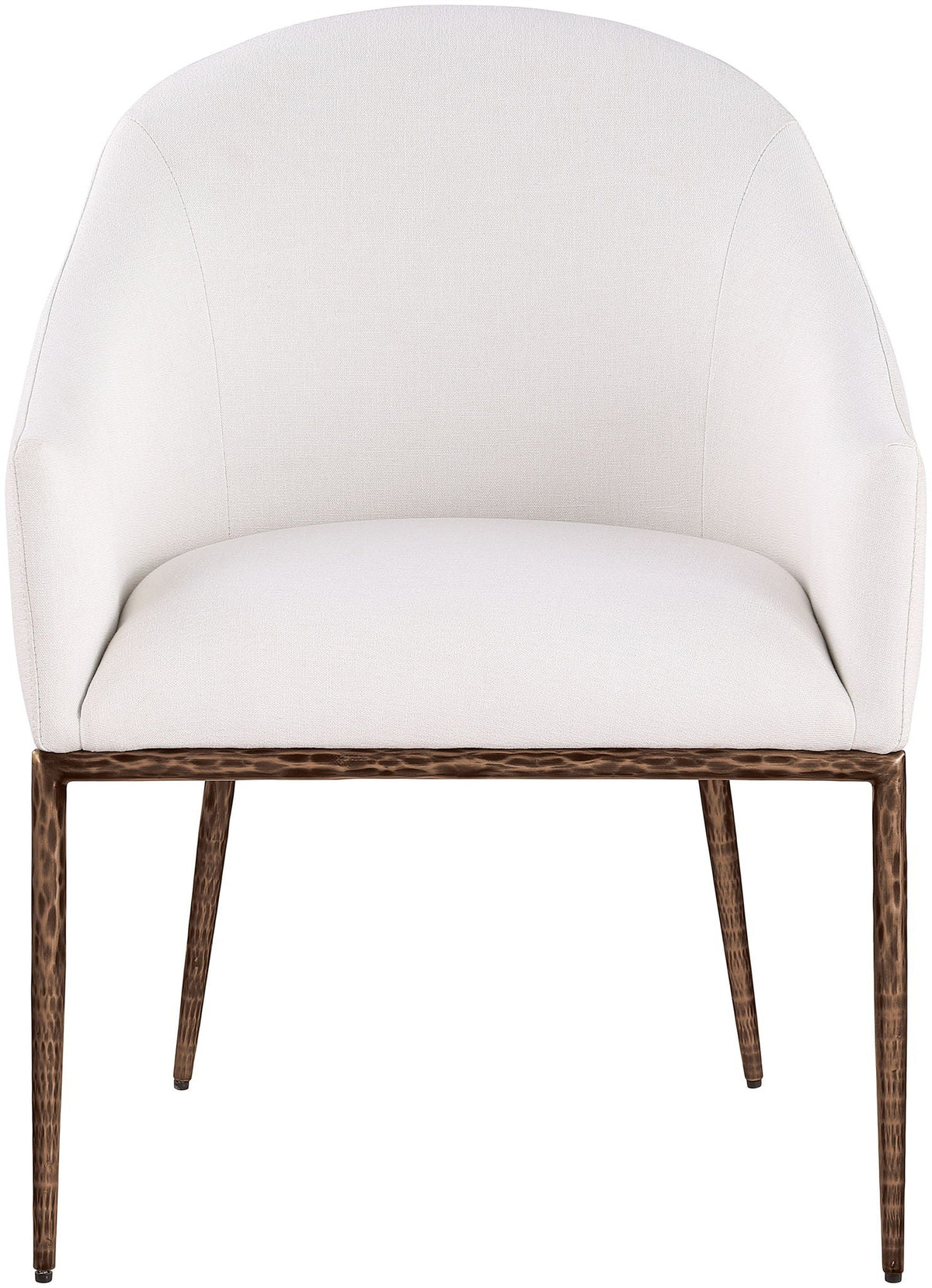 Ferro - Linen Textured Performance Fabric Upholstered Dining Arm Chair - Cream / Brushed Bronze