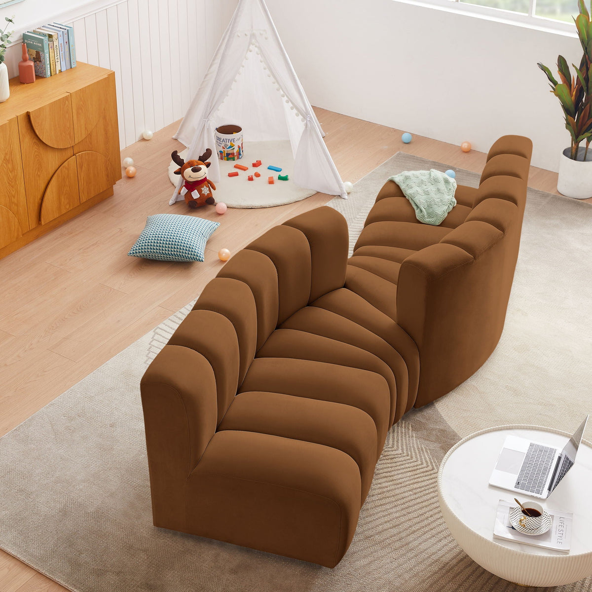 Arc - Velvet 4 Piece Sofa - Saddle