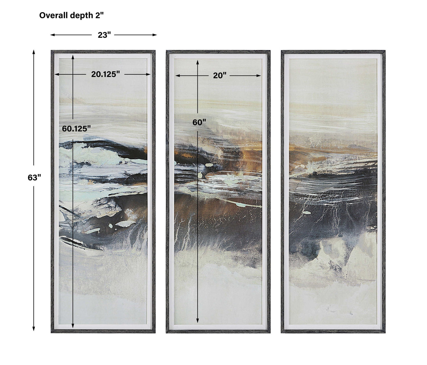Graphite - Horizon Framed Prints (Set of 3) - Pearl Silver