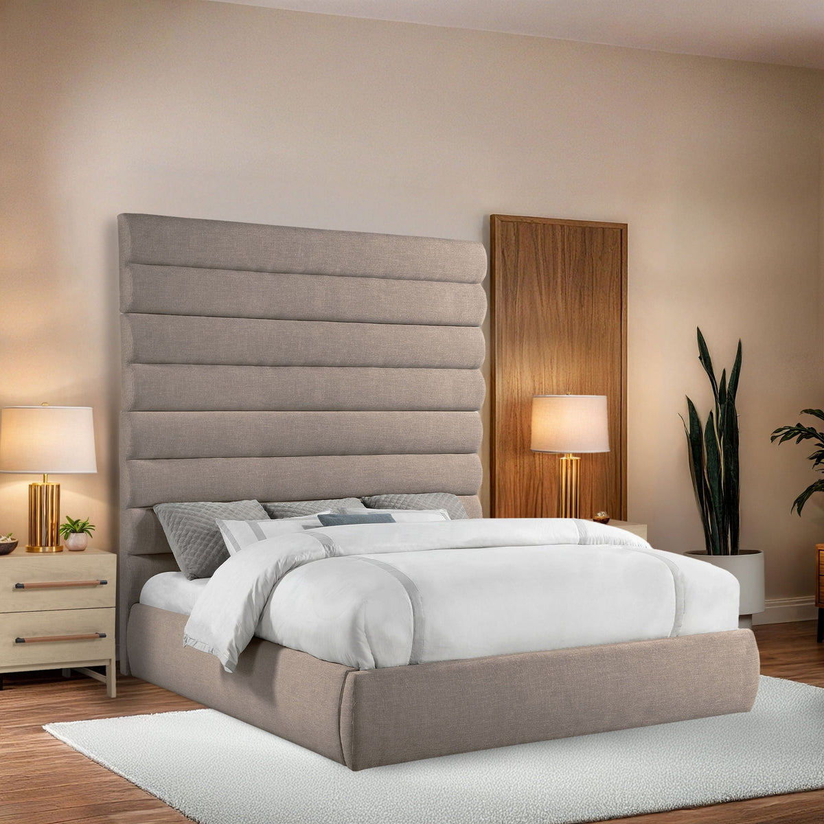 Adam - Linen Fabric Bed With 89" Headboard