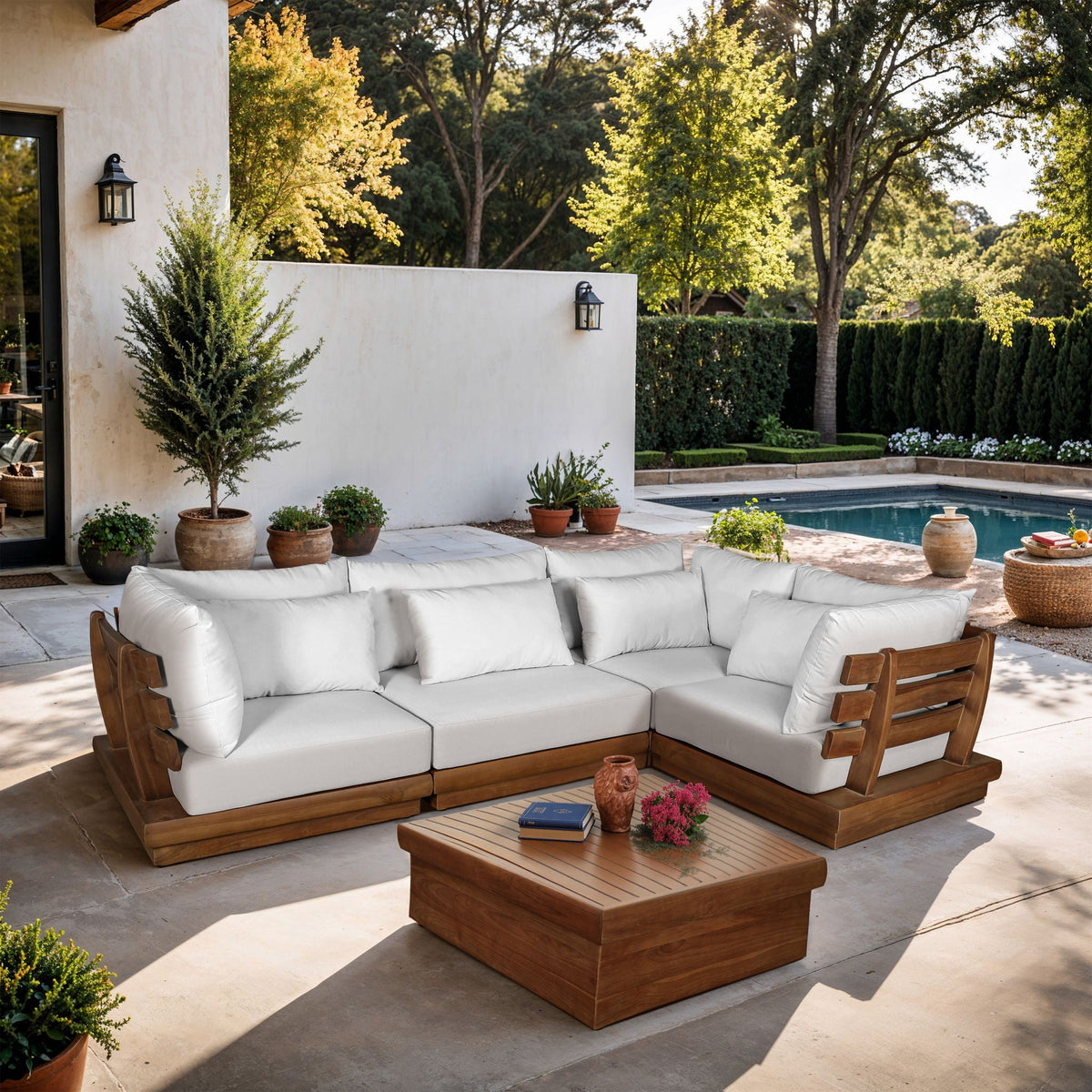 Mirella - 4 Piece Water Resistant Fabric Outdoor Patio Modular Sectional
