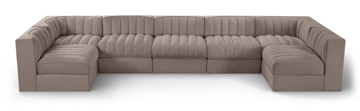 Rummi - Velvet Performance Fabric Upholstered 7 Piece Modular Sectional (With 2 Corner Chairs)