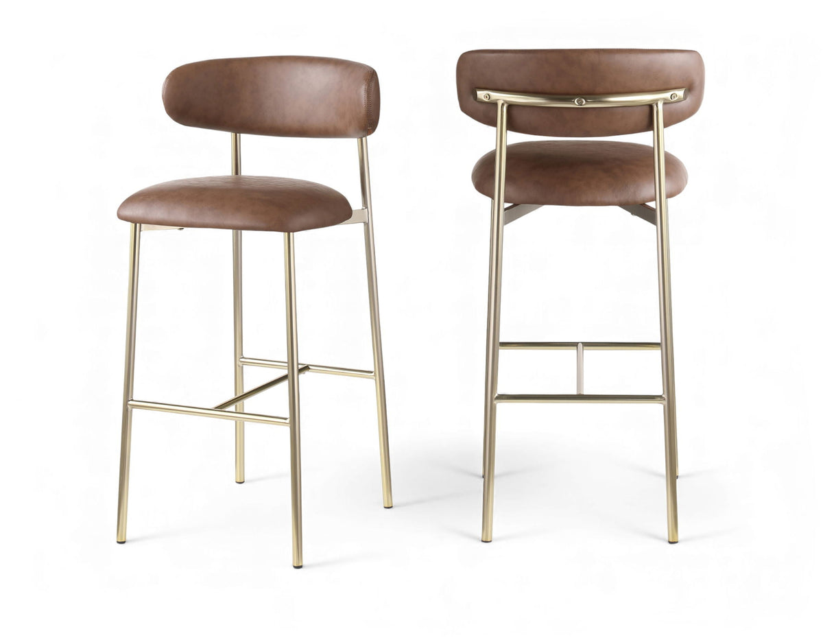 Lupita - Vegan Leather Upholstered Bar Stool With Brushed Gold Frame (Set of 2)