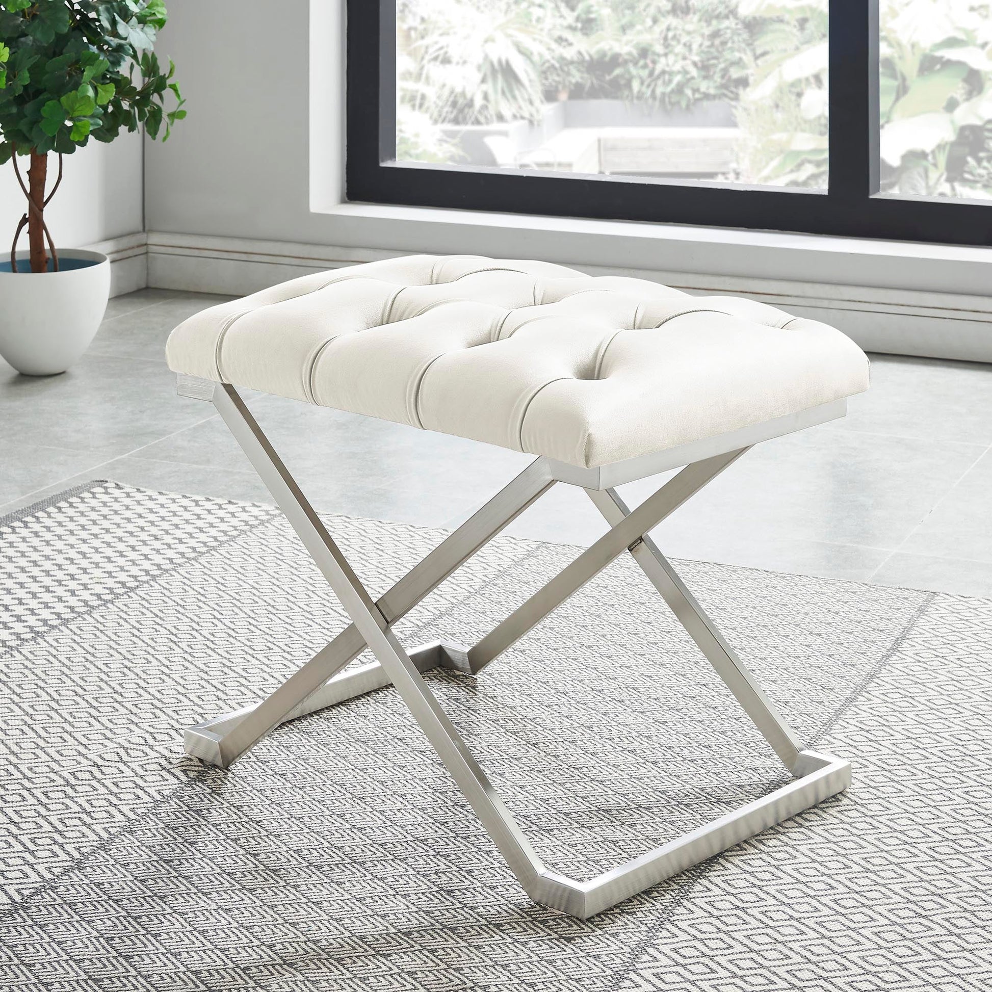 ALDO-SINGLE BENCH-IVORY/SILVER - Furniture Depot