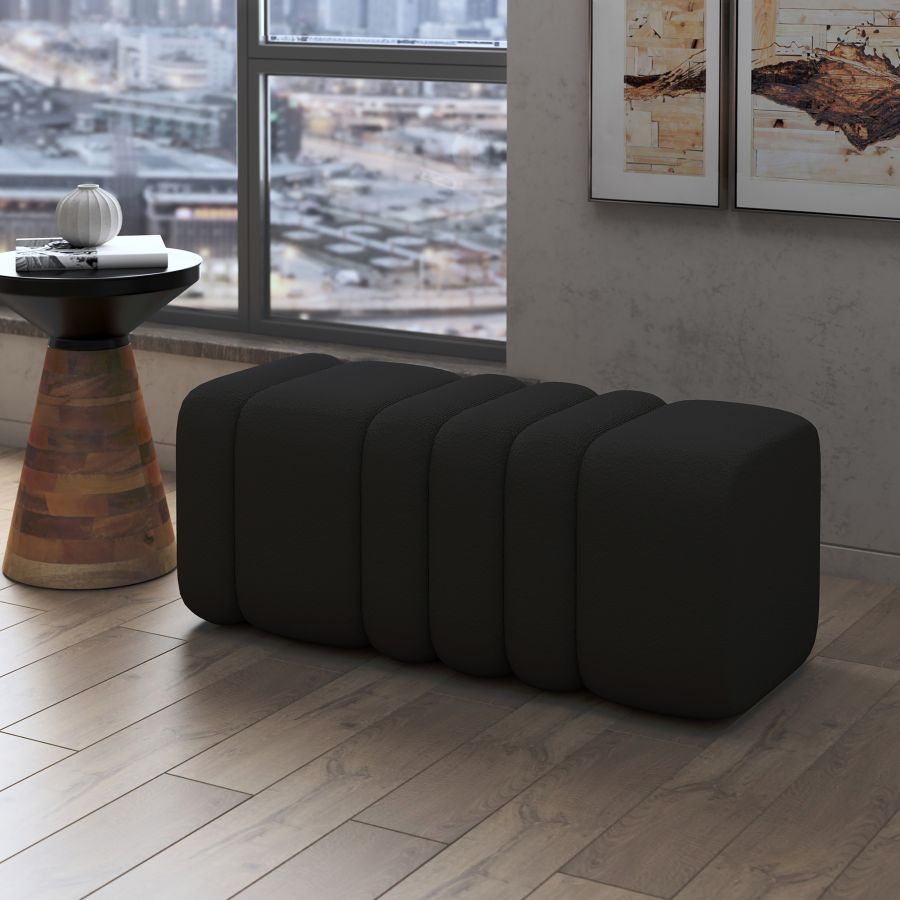 Rigel Large Ottoman Bench in Black Boucle