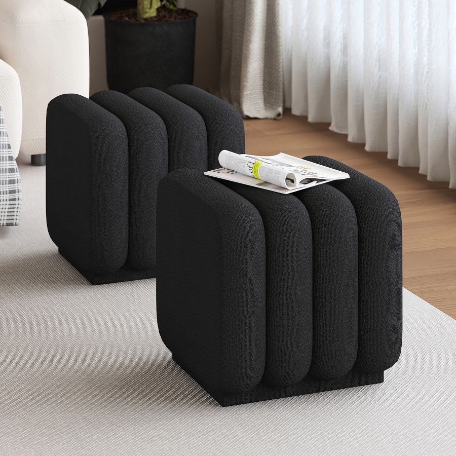 Rigel Small Square Ottoman in Black Boucle