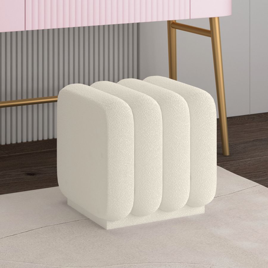 Rigel Small Square Ottoman in Ivory Boucle