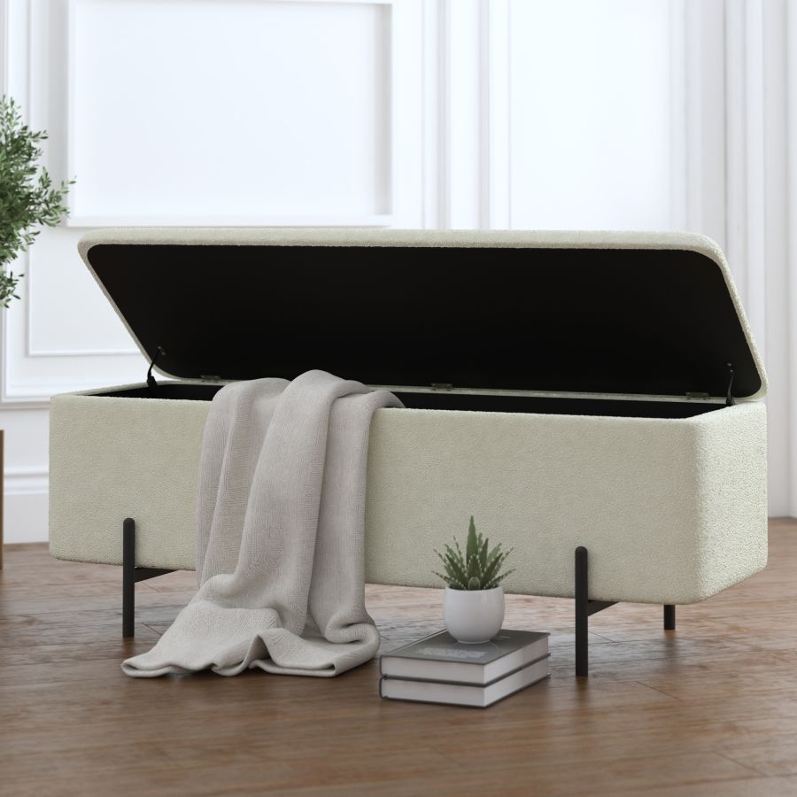 Erzo Storage Ottoman Bench in White and Black