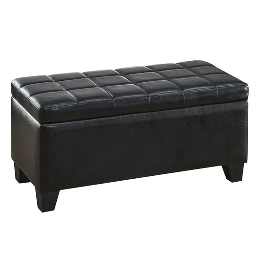 Winston Rectangular Storage Ottoman in Black - Furniture Depot