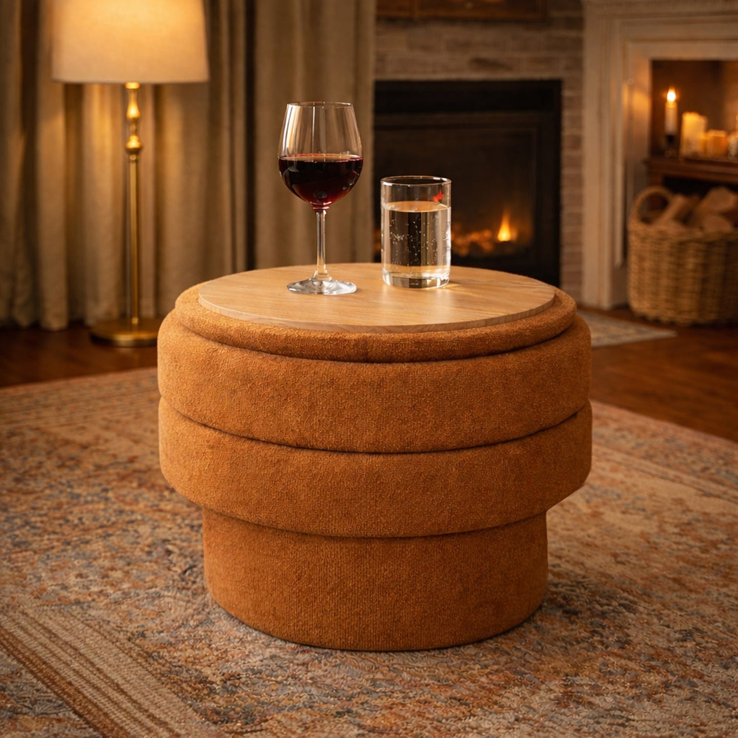 Kepler Round Storage Ottoman Rust