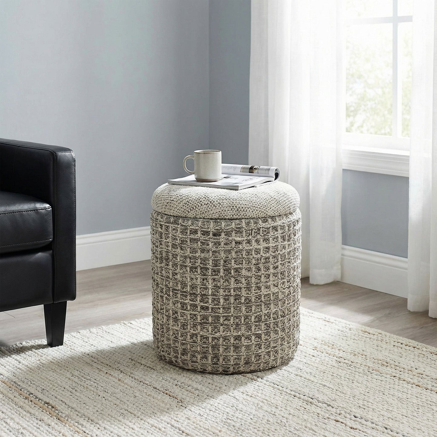 Indigo Storage Ottoman Beige Charcoal