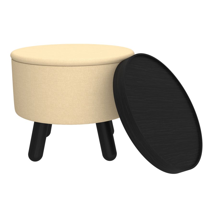 Betsy Round Storage Ottoman with Tray in Beige and Black