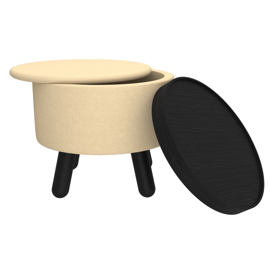 Betsy Round Storage Ottoman with Tray in Beige and Black