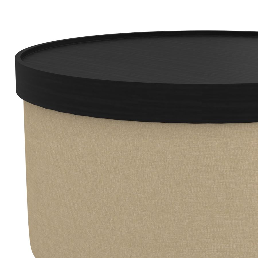 Betsy Round Storage Ottoman with Tray in Beige and Black