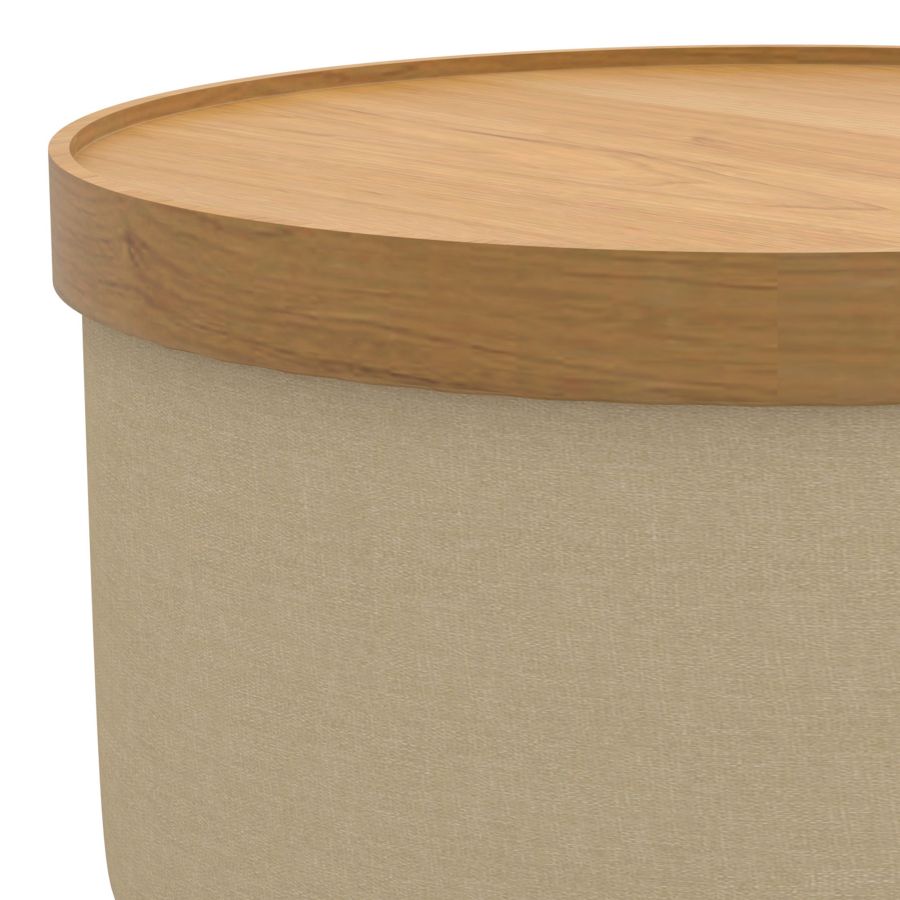 Betsy Round Storage Ottoman with Tray in Beige and Natural