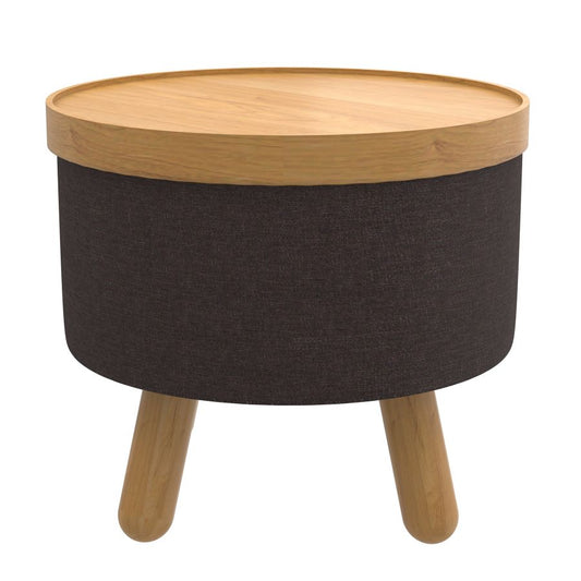 Betsy Round Storage Ottoman with Tray in Charcoal and Natural