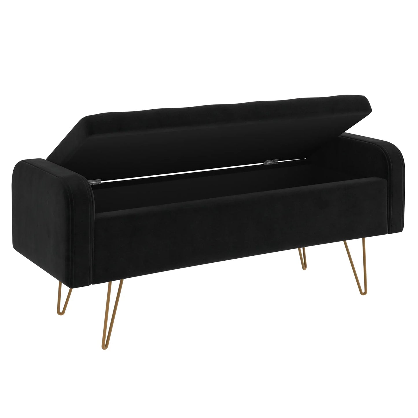 Sabel Storage Ottoman/Bench in Black with Gold Leg - Furniture Depot