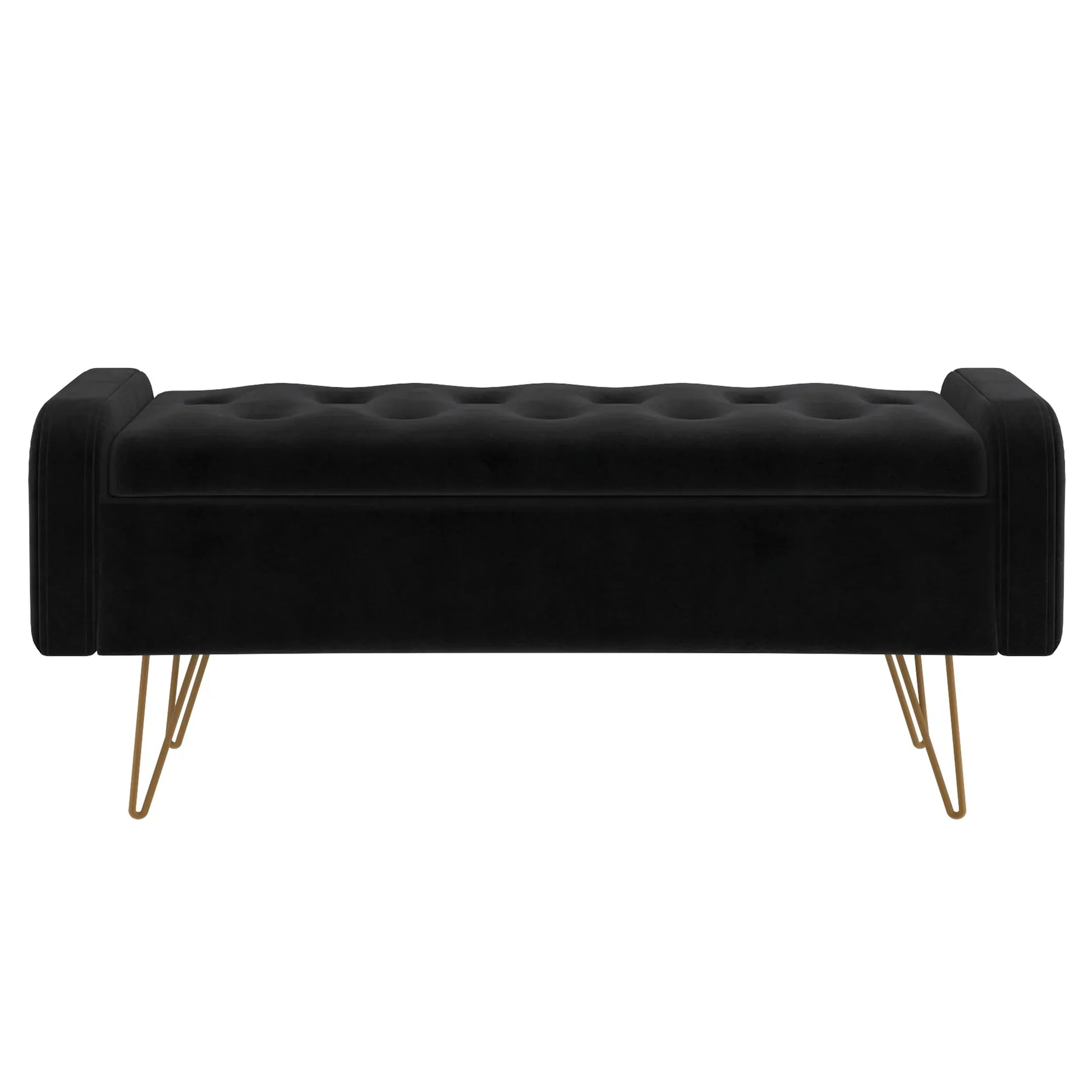 Sabel Storage Ottoman/Bench in Black with Gold Leg - Furniture Depot