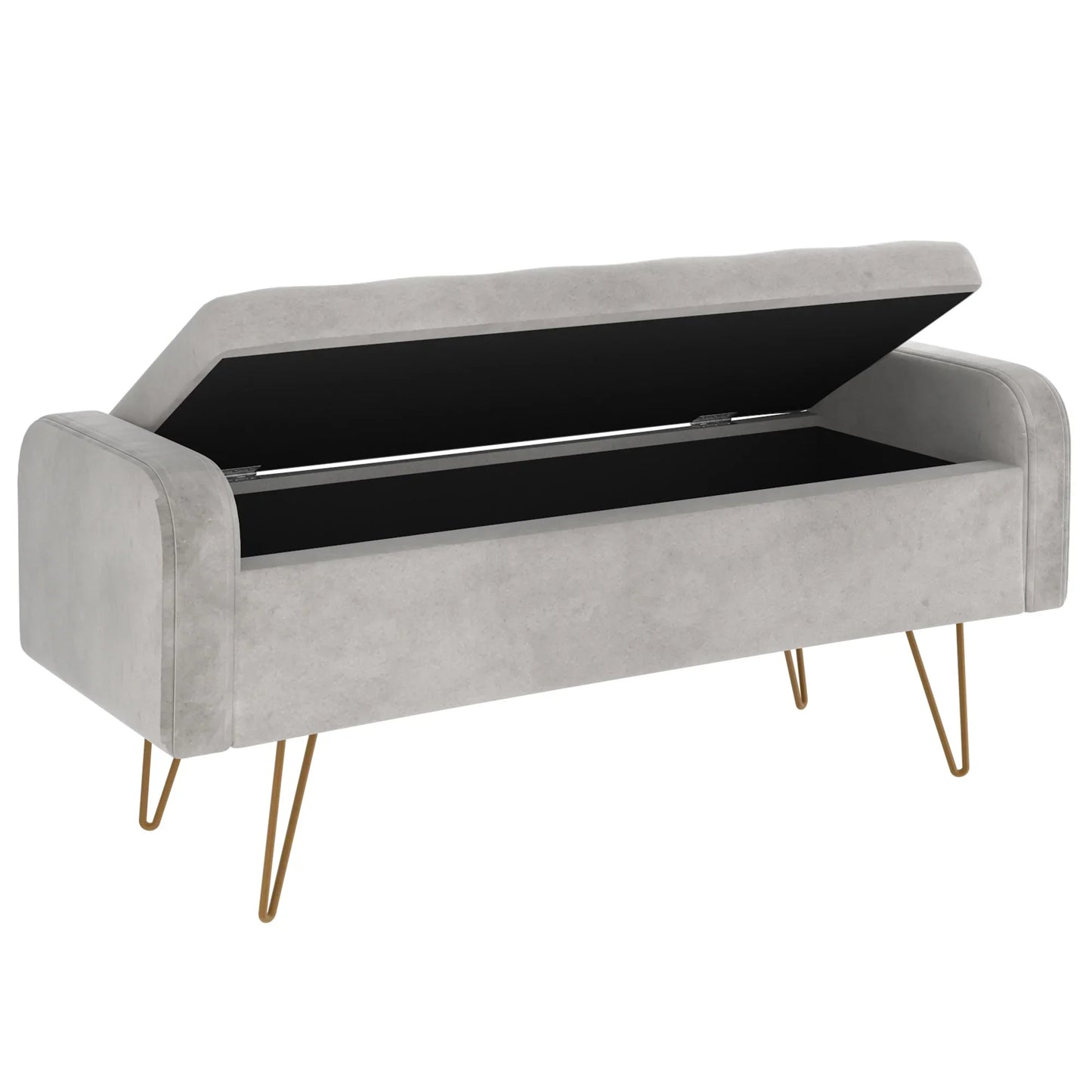 Sabel Storage Ottoman/Bench in Grey with Gold Leg - Furniture Depot