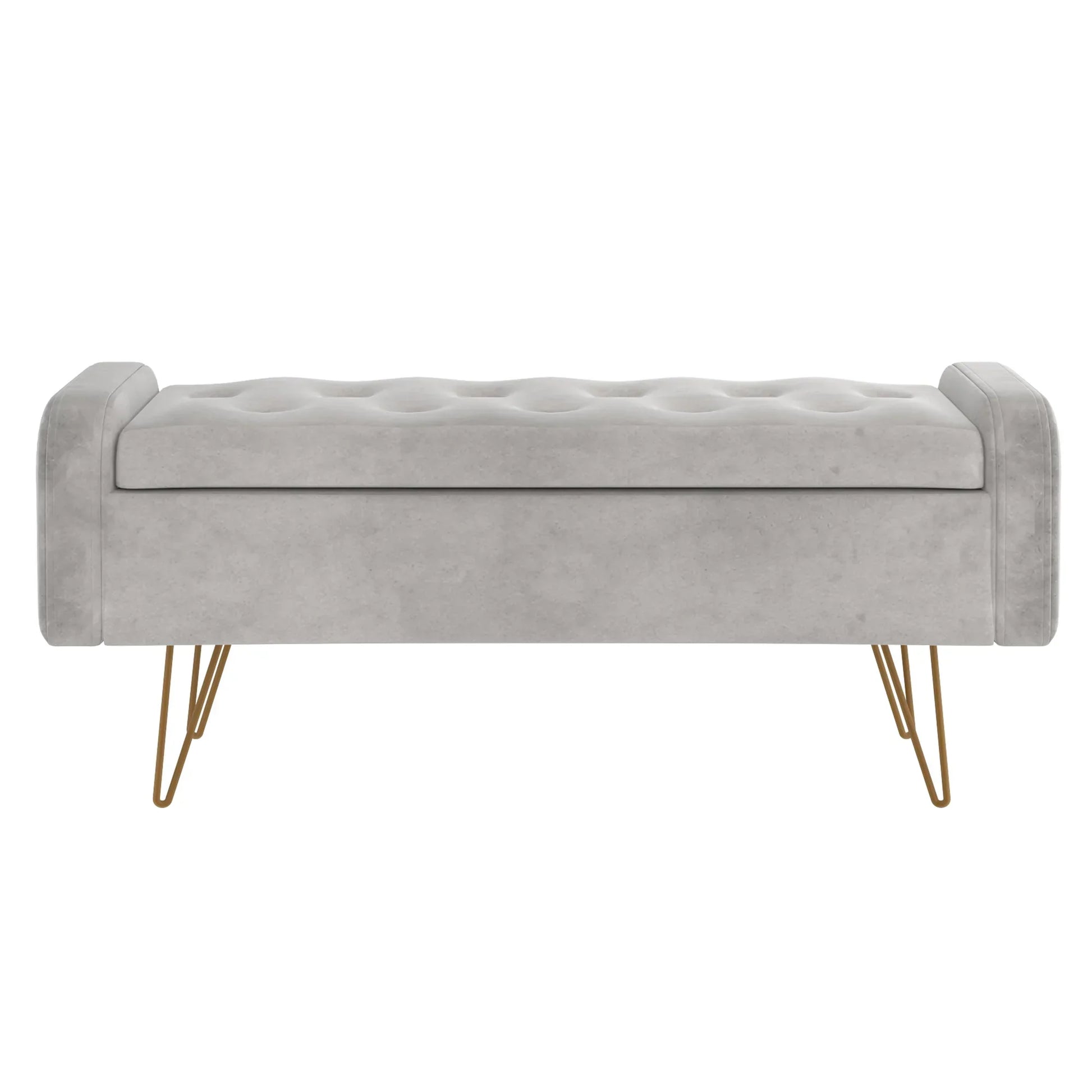 Sabel Storage Ottoman/Bench in Grey with Gold Leg - Furniture Depot