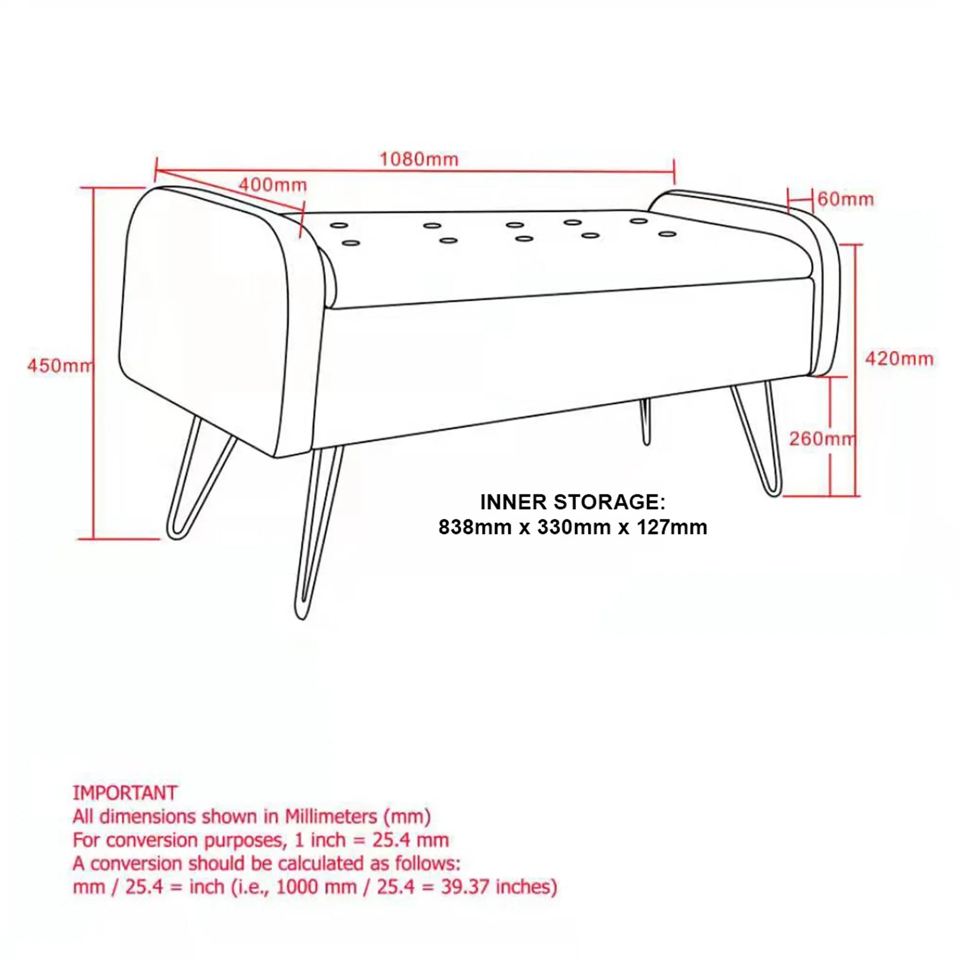 Sabel Storage Ottoman/Bench in Grey with Gold Leg - Furniture Depot