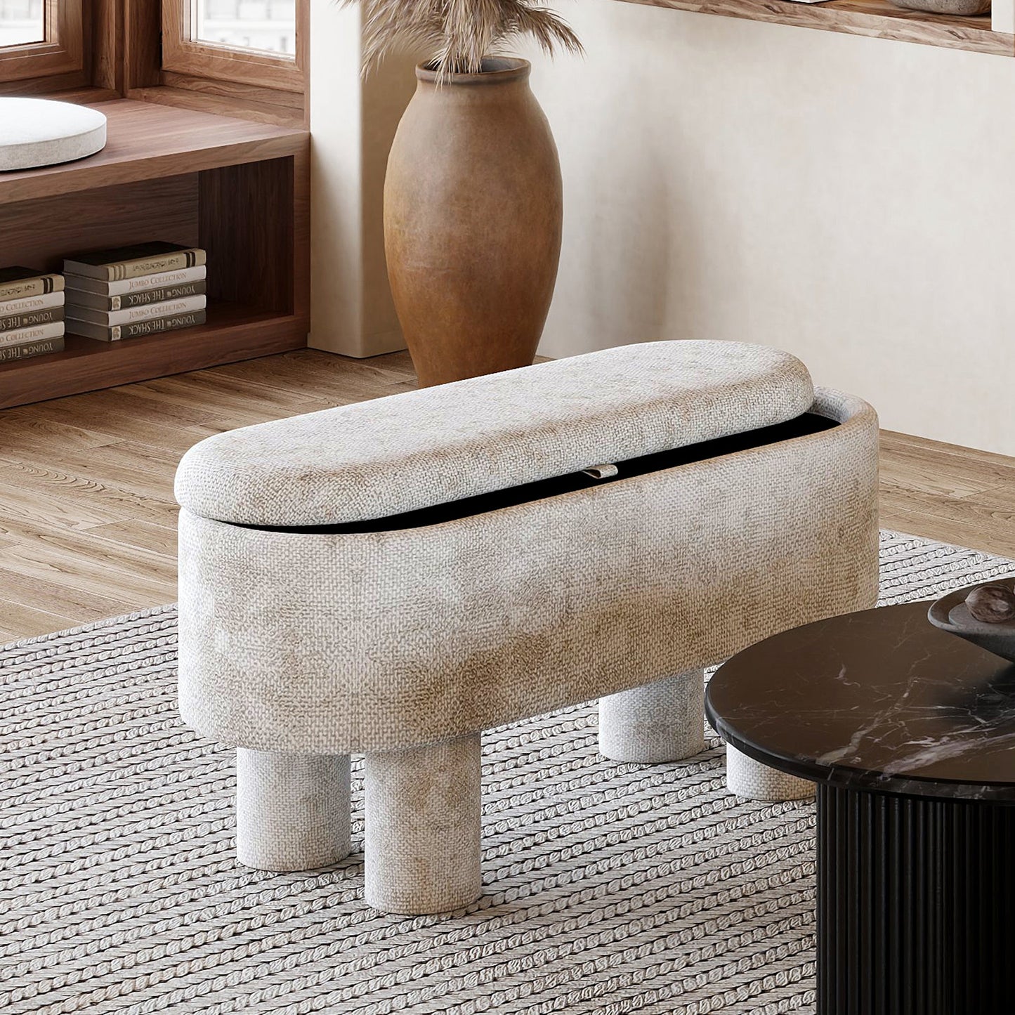 Sezron Storage Ottoman Bench Beige