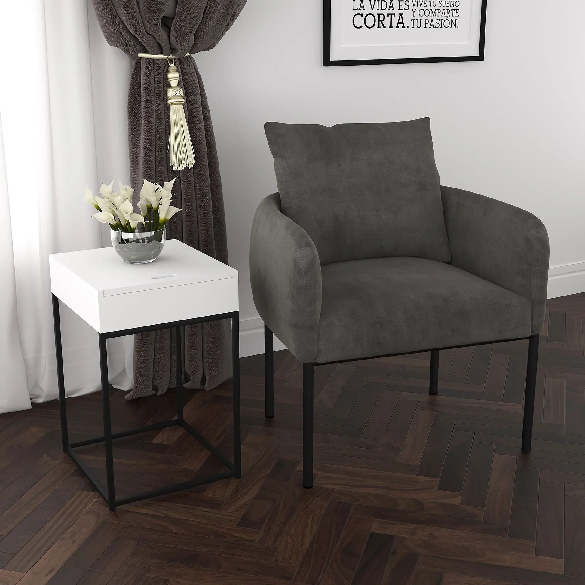 PETRIE-ACCENT CHAIR-CHARCOAL/BK LEG - Furniture Depot