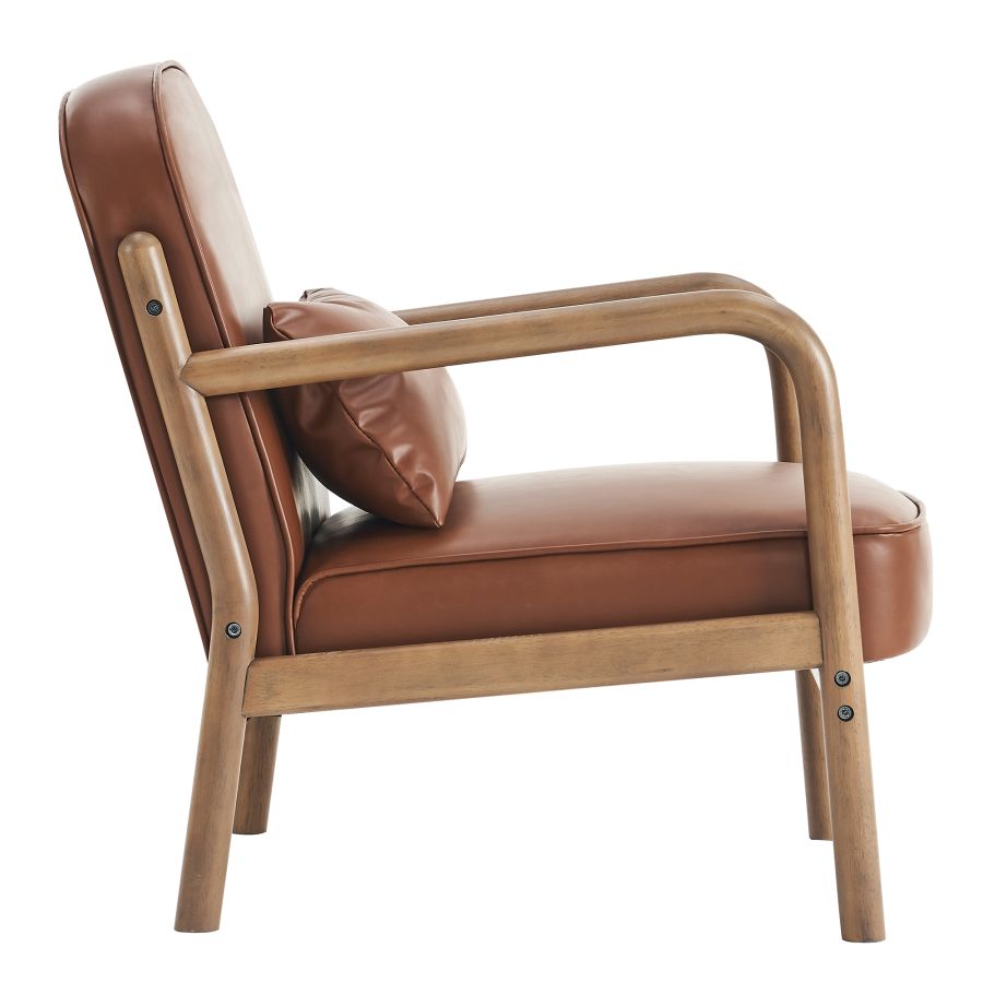 Fani Accent Chair, Faux Leather in Saddle and Walnut