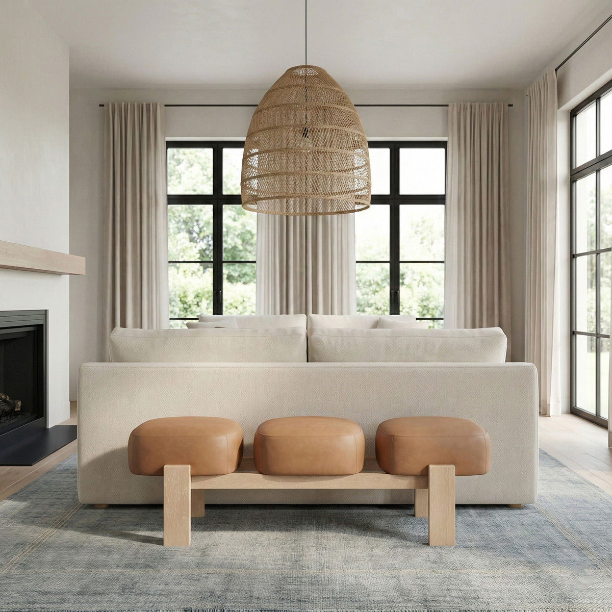 Woodcrest - Vegan Leather Upholstered Bench - Painted Natural Base