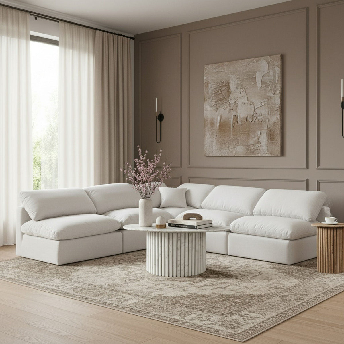 Indulge - Linen 5 Piece Modular Corner Armless Sectional - White
