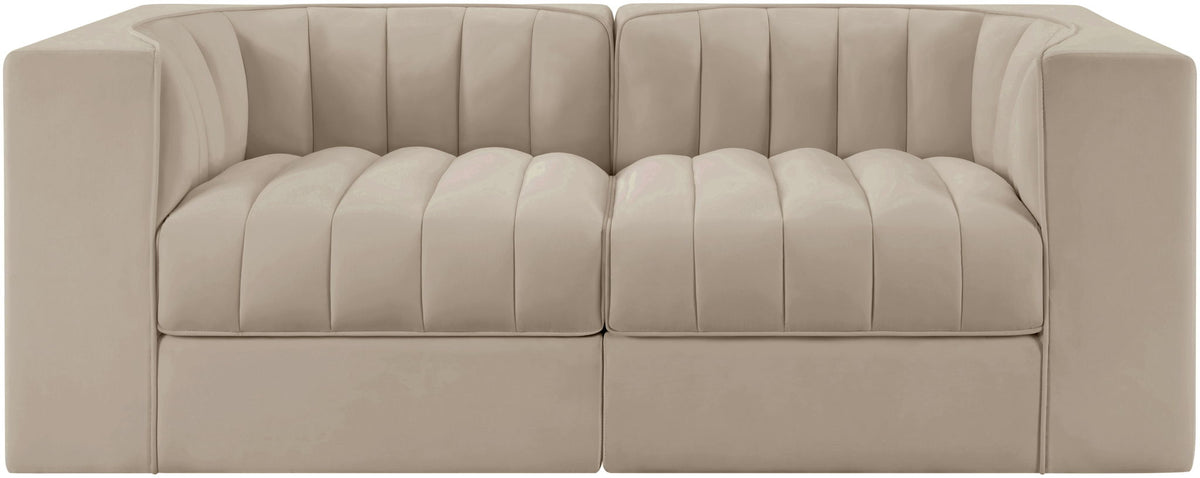 Rummi - Velvet Performance Fabric Upholstered 2 Piece Modular Loveseat