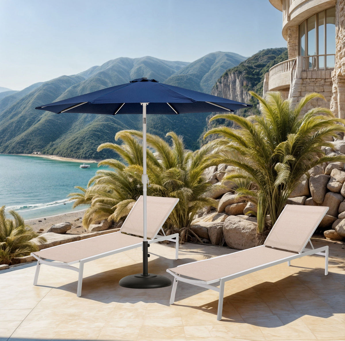 Fiji - Aluminum Patio Umbrella With Round Black And White Base