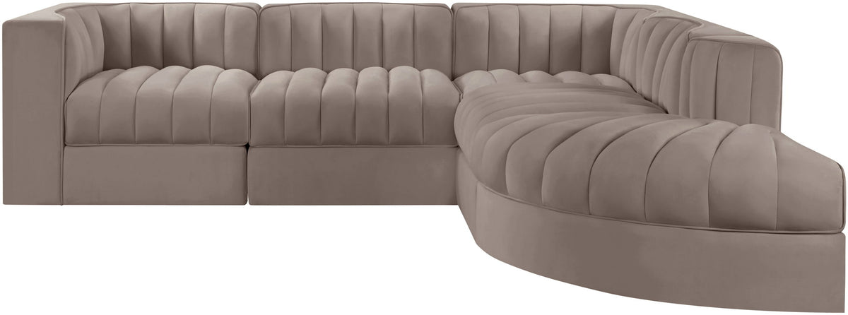 Rummi - Velvet Performance Fabric Upholstered 5 Piece Modular Sectional