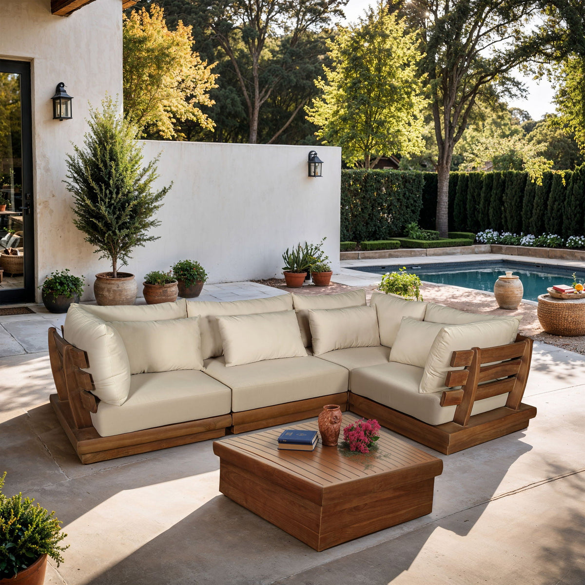 Mirella - 4 Piece Water Resistant Fabric Outdoor Patio Modular Sectional